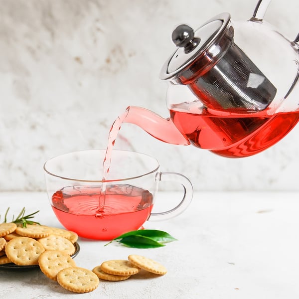 Glas tekande med kop og teinfuser 300+350 ml 2 stk.