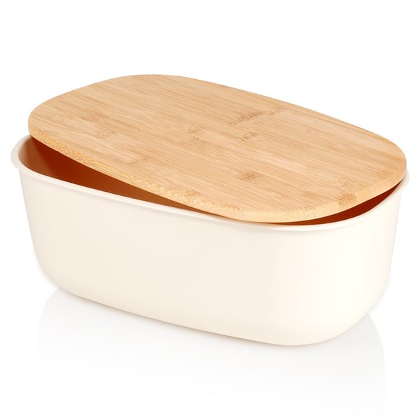 Brødboks med bambusplade cremefarvet 39x23,5x15,5 cm