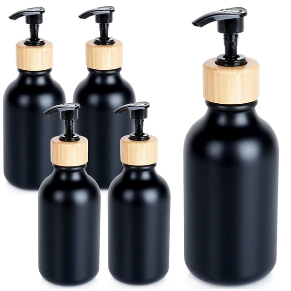 Flasker med pumpe dispenser sæt til shampoo, brusegel, sæbe, sort flydende sæbe 300 ml 5 stk. Flasker med pumpe dispenser sæt til shampoo, brusegel, sæbe, sort flydende sæbe 300 ml 5 stk.