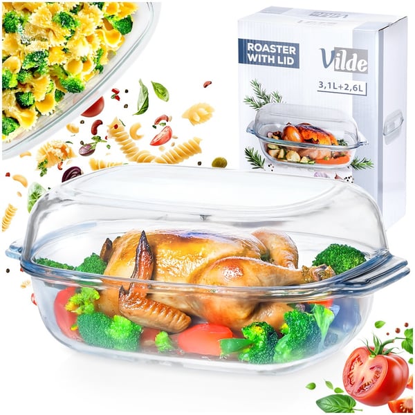 Lämminkestävä lasinen astia kannella 3,1+2,6 l