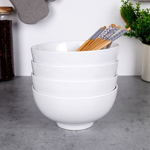 Ramen skål med spisepinde porcelæn hvid 20 cm 1,6 l 4 stk.