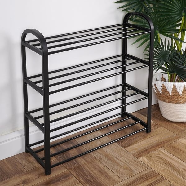 Sort metal skohylde 4-niveauer 49,5x18,5x56,5 cm