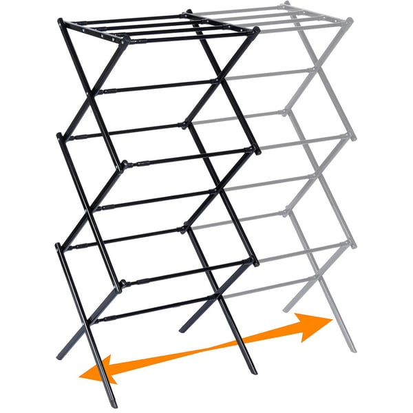 Musta metallinen pystysuora jatkettava pyykkiteline 44,5-75x37,5x105 cm