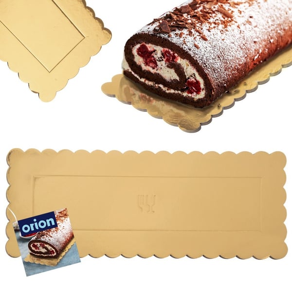 Guld rektangulär tårtaunderlag 33x12 cm