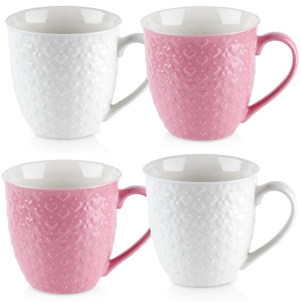 Keramiska dricksmuggar rosa vita set med 4 st 580 ml