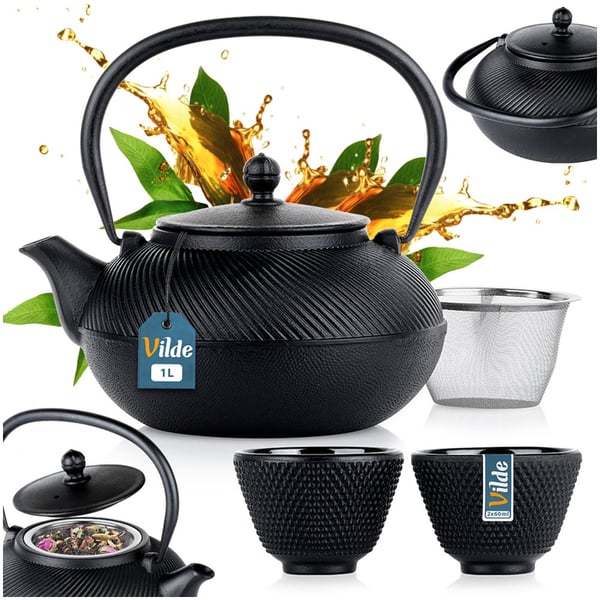 Emaljeret støbejerns tekedel med infuser og kopper CAST LINE 1 l / 60 ml, 4 stk.
