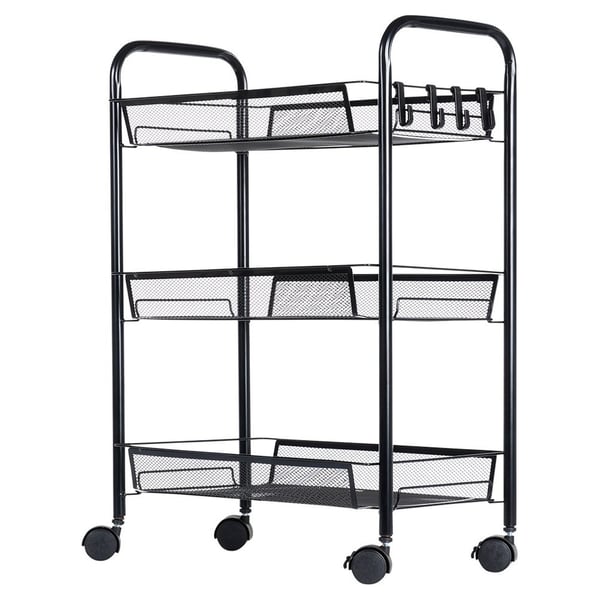 Sort metal opbevaringsvogn 3-niveau