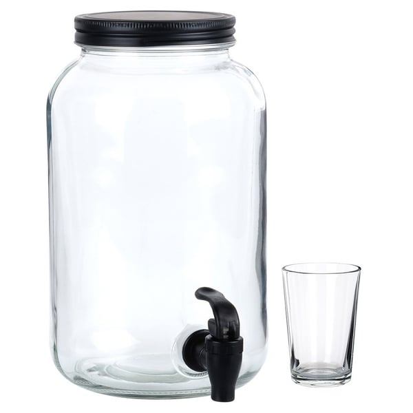 Lasinen juomatankki hanalla 3,2 l + lasit 12 kpl 200 ml