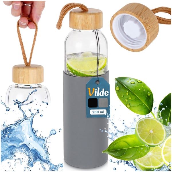 Glasvattenflaska med silikonskal 500 ml