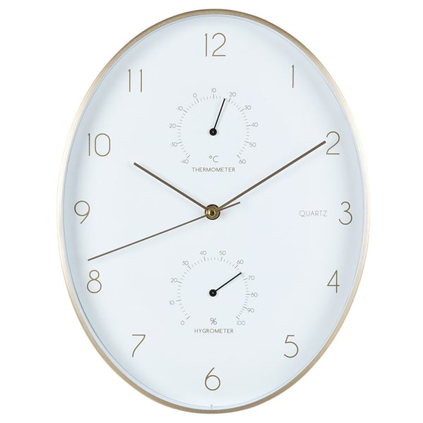 Vægur hvid og guld med termometer og hygrometer 27x34,5 cm