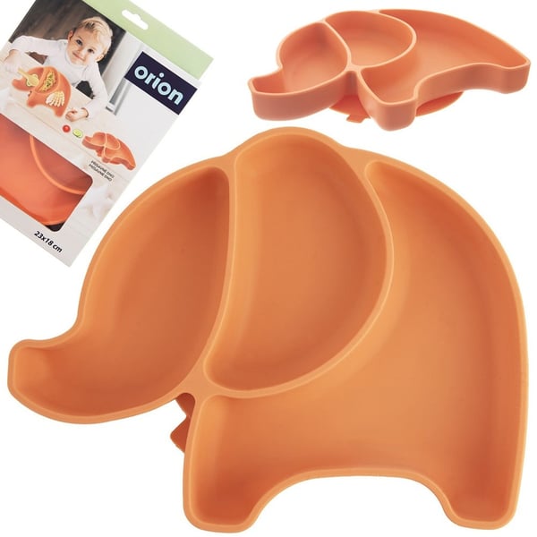 Silikone delt tallerken til børn orange elefant 23,5x19x3,5 cm