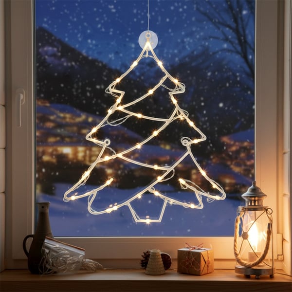 Juletræsvinduedekoration med 24 LED'er, 36x41 cm