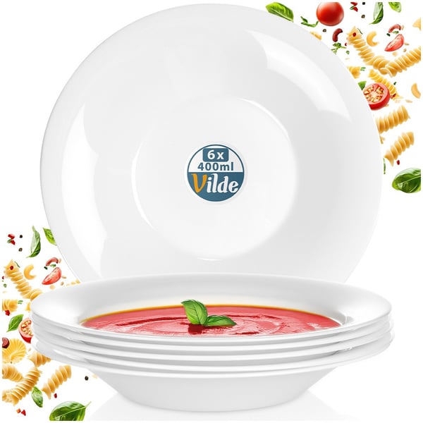 Dybe glastallerkener hvide 21,5 cm, 400 ml 6 stk.