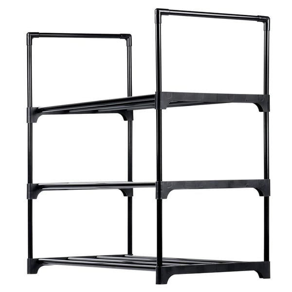 Sort metal skohylde 3-niveau 57x28x55 cm