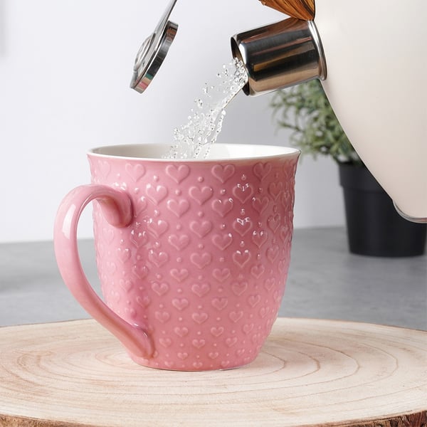 Keramikkrus med hank til at drikke kaffe, te og drikkevarer, lyserødt kopsæt, 580 ml, 4 stk.