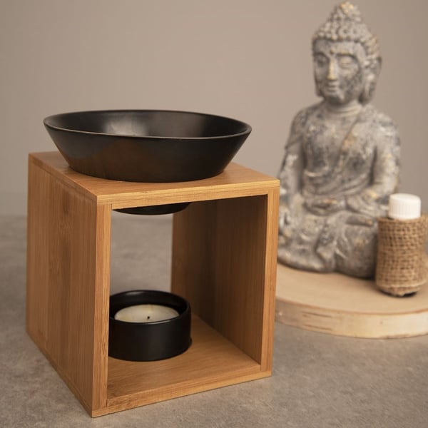 Aromilämmitin bambu posliini musta 12x11x14 cm