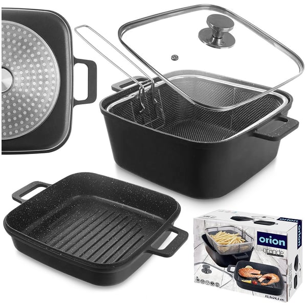 Granitgryde med glaslåg, grillpande, kurv GRANDE 2+4 l 4 stk.