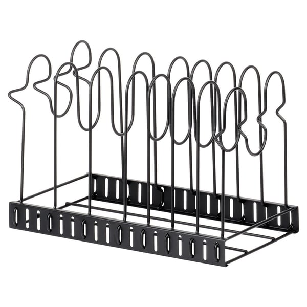 Stativ til gryder, pander og låg, metal, sort, 2-i-1