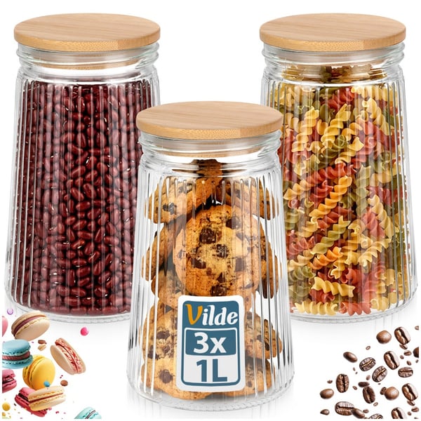 Glasbeholdere til løse produkter med låg og tætning 1 l 3 stk.