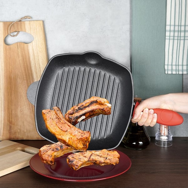 Fyrkantig gjutjärnsstekpanna för grillning med silikonöverdrag CAST LINE 28x28 cm