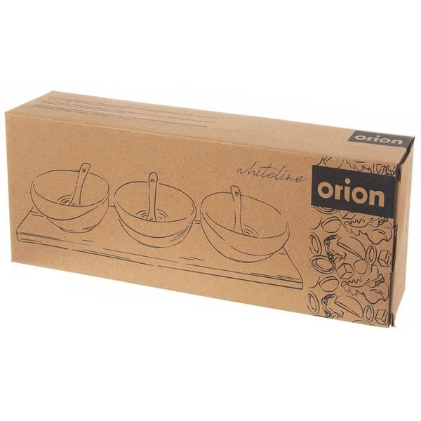 Snack-kupit lusikoilla posliiniset valkoiset tarjottimella WHITELINE 32 cm 7 kpl