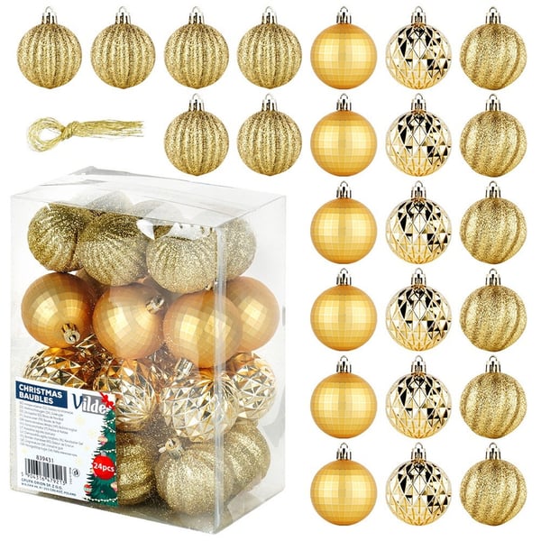 Uknuselige gyldne julekugler 5 cm 24 stk.