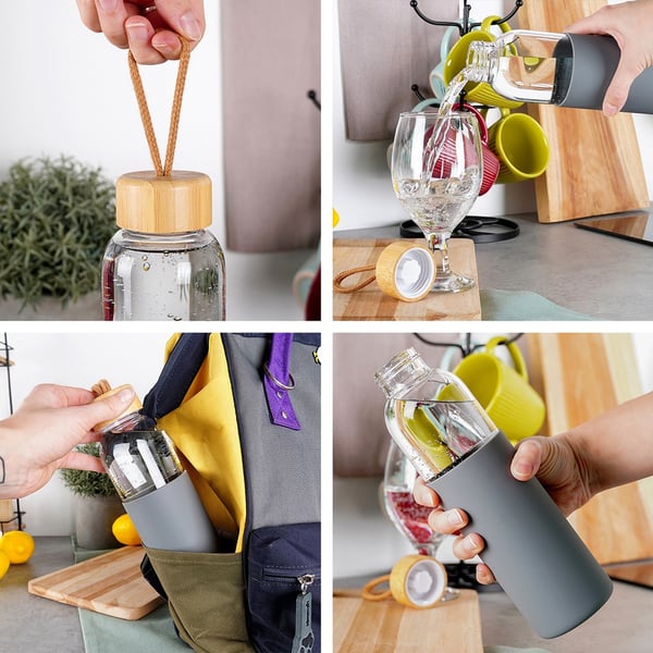 Glasvattenflaska med silikonskal 500 ml