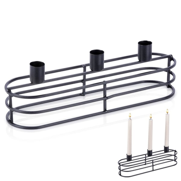 Sort metal lysestage til 3 lys 29,5x8,5x9,5 cm