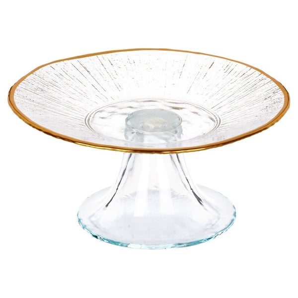 Kagefad af glas med gylden fod 15,5 cm