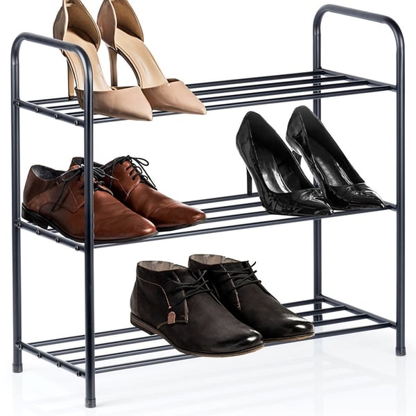 Sort metal skohylde 3-niveauer 63x28x60 cm