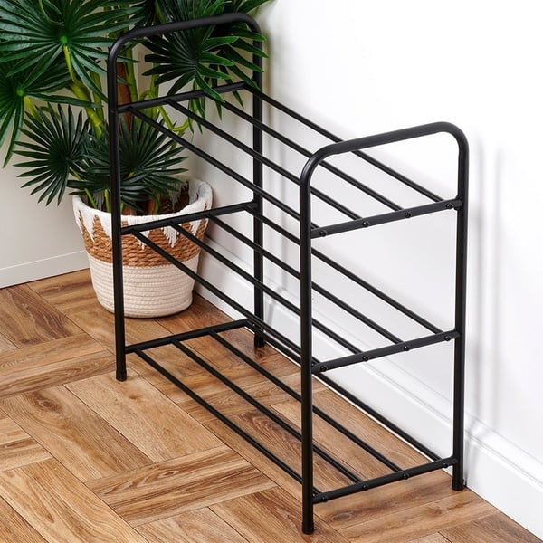 Sort metal skohylde 3-niveauer 63x28x60 cm