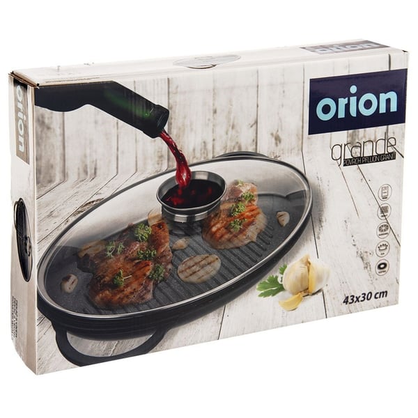 Djup grillstekpanna i granit med lock GRANDE 43x28x6 cm