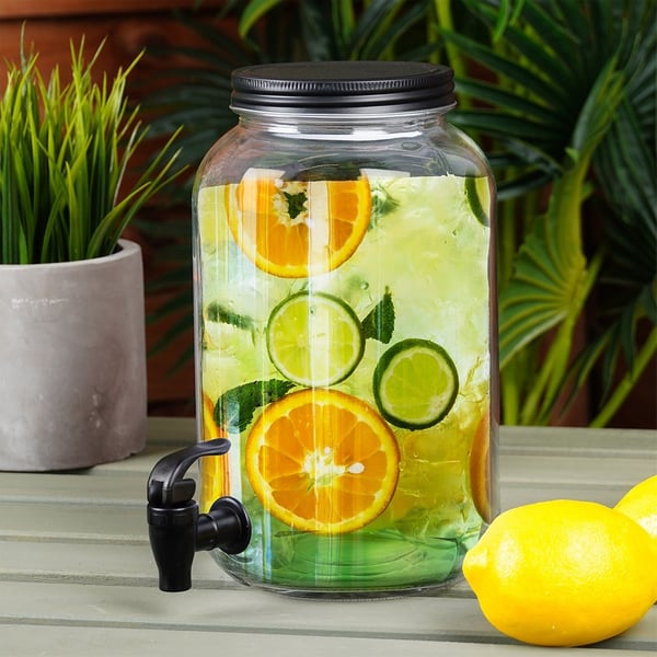Lasinen juomatankki hanalla 3,2 l + lasit 12 kpl 200 ml