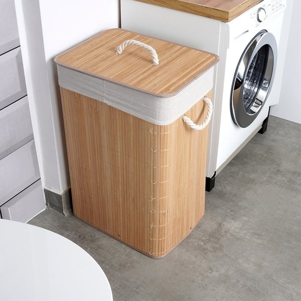 Bambus vasketøjskurv beige 70 l