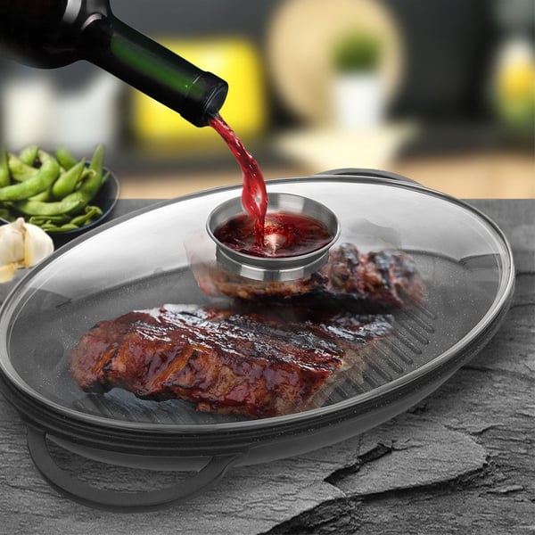 Djup grillstekpanna i granit med lock GRANDE 43x28x6 cm