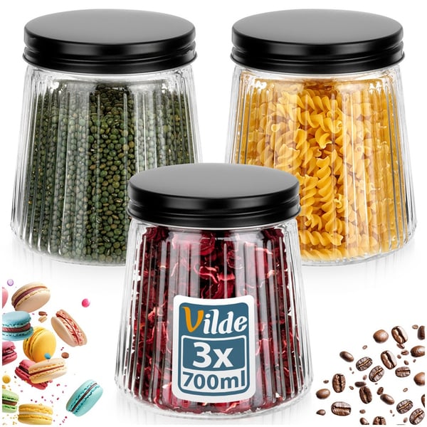 Glasbeholdere til bulkprodukter med låg 700 ml 3 stk.