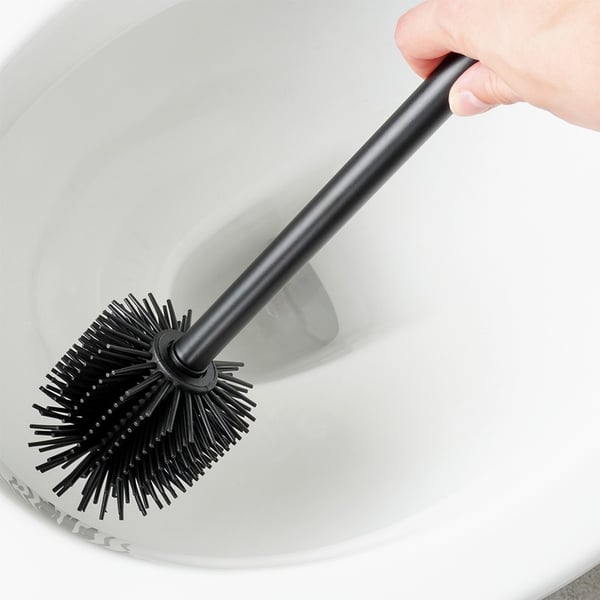 Hængende toiletbørste i silikone med beholder, sort, 35 cm