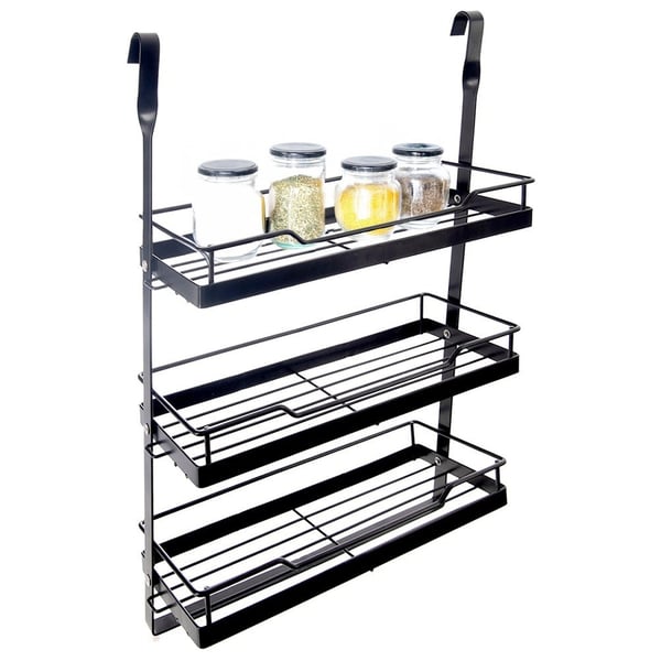 Metallinen musta keittion hylly riputettava relsiin RADKA 32x11x46 cm