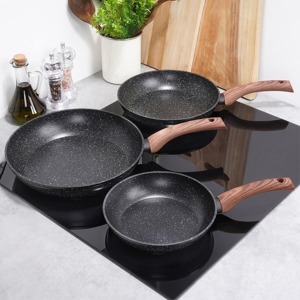 Granit stegepandesæt 20 / 24 / 28 cm + Æggepande 4 stk. BLACK&WOOD