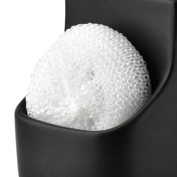 Sort keramisk dispenser til opvaskemiddel med beholder til svamp og med svamp 400 ml