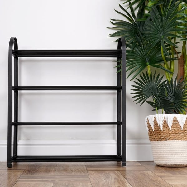Sort metal skohylde 4-niveauer 49,5x18,5x56,5 cm