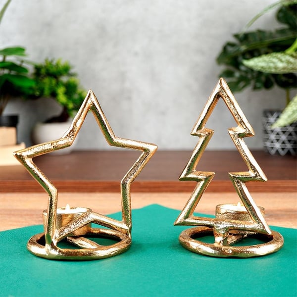 Aluminium lysestage guld stjerne 15,5 cm