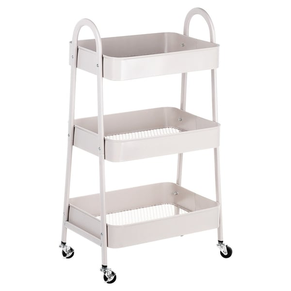Reol på hjul metal beige 3-niveauer 44x31,5x78,5 cm