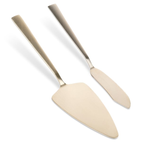 Spatel og kniv til kage stål gylden 2 stk. Spatel og kniv til kage stål gylden 2 stk.