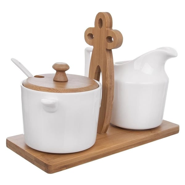 Sukkerskål og mælkekande i hvidt porcelæn med stativ WHITELINE 2x 280 ml 3 dele