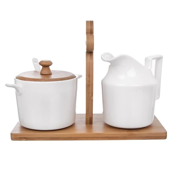 Sukkerskål og mælkekande i hvidt porcelæn med stativ WHITELINE 2x 280 ml 3 dele