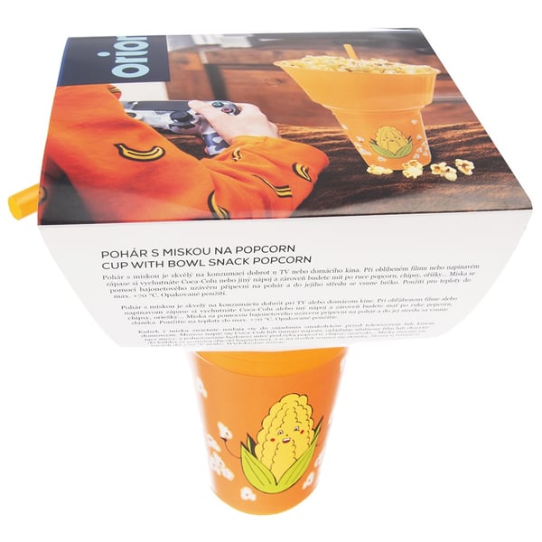 Orange kop med skål til popcorn 500 ml