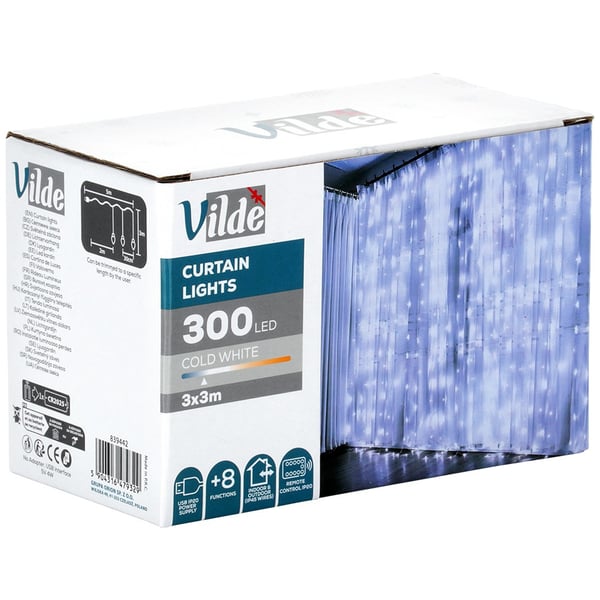 Valokurtiini kauko-ohjaimella 300 LED 3 m