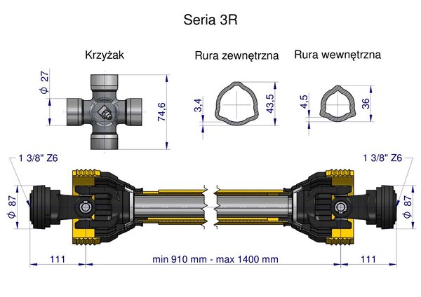 Waryński nivelakseli 3R sarja WA46-91 910-1400 mm 460 Nm 50260 CE 2020