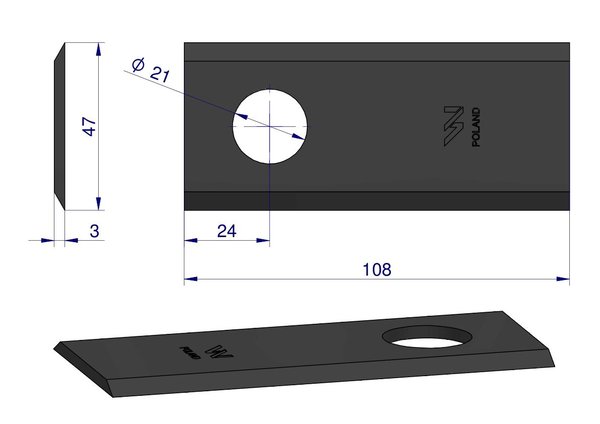 Waryński plæneklipperklinge 108 x 46 x 3 mm hul 21 anvendelser 108D Galfre 25 stk.